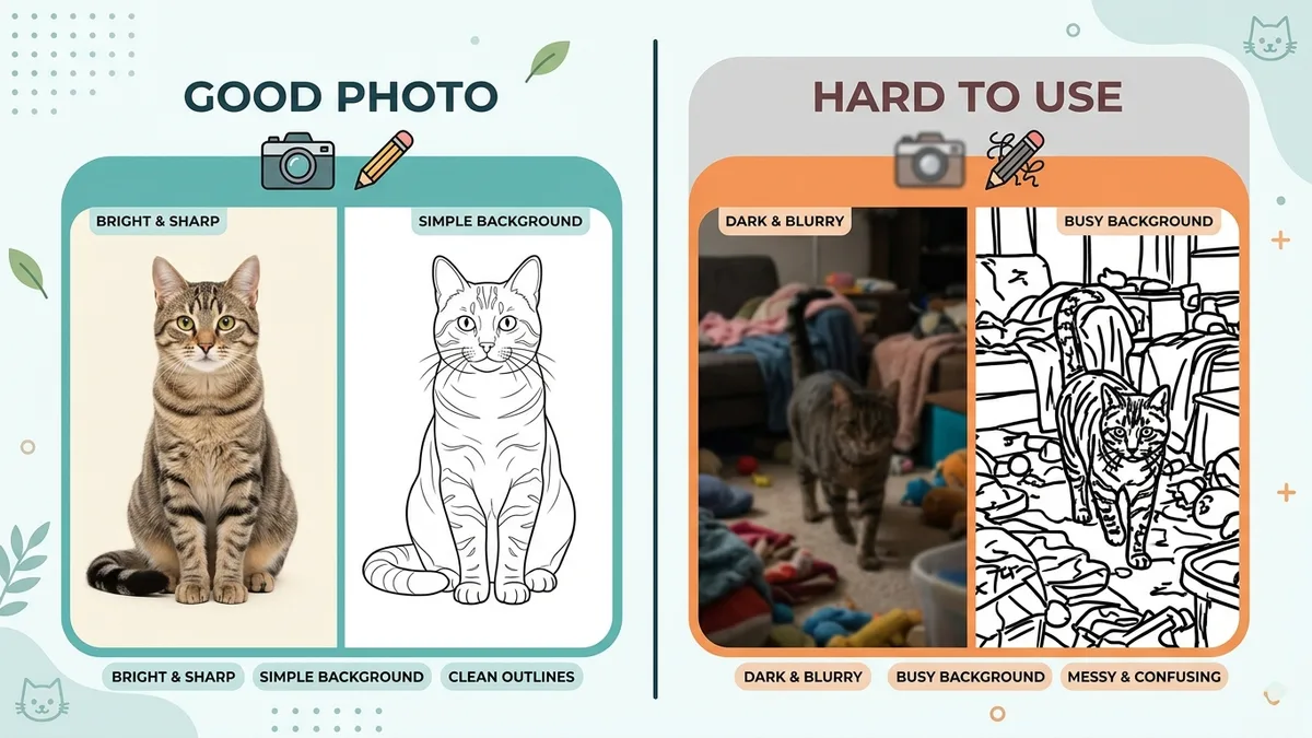 Good photo versus bad photo for making a custom coloring page