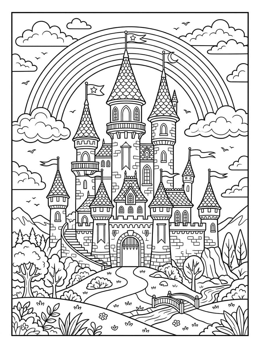 Fairytale Castle coloring page outline