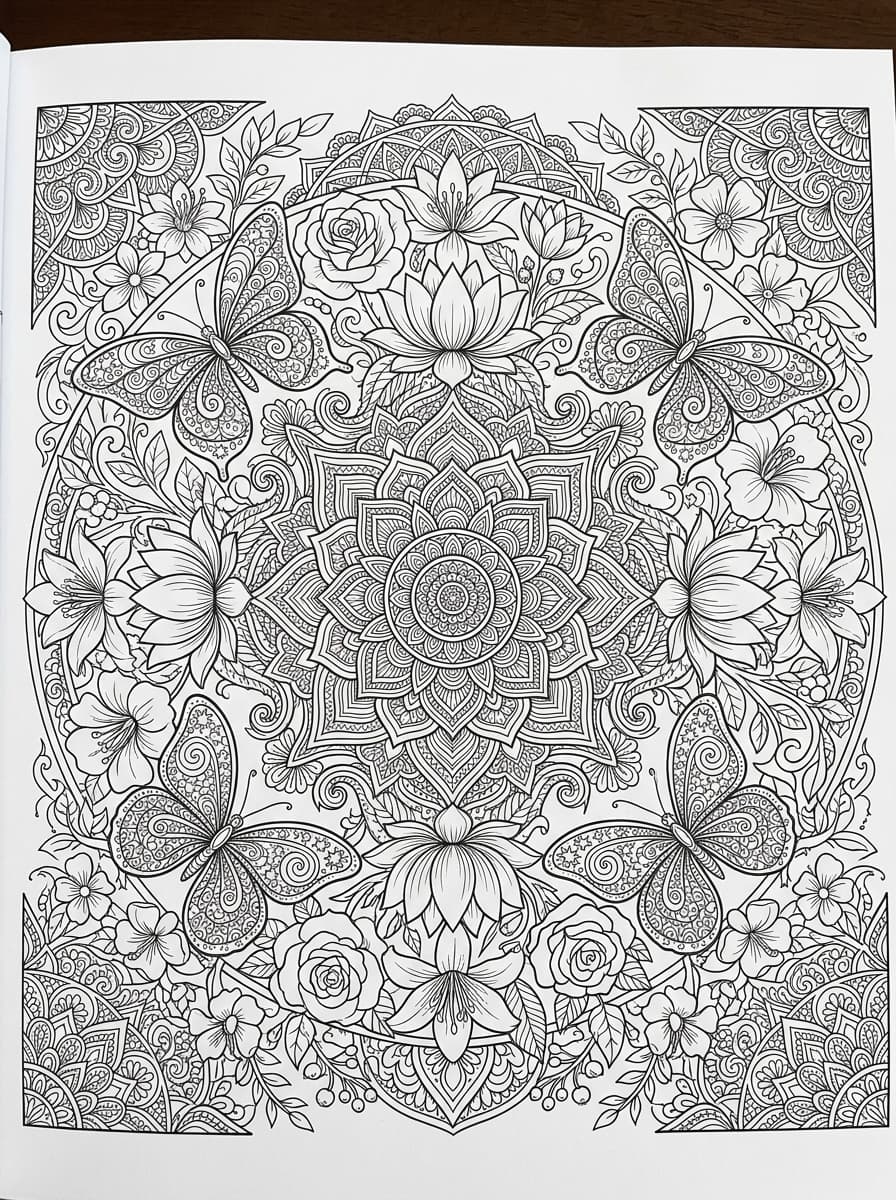 Botanical Mandala coloring page outline