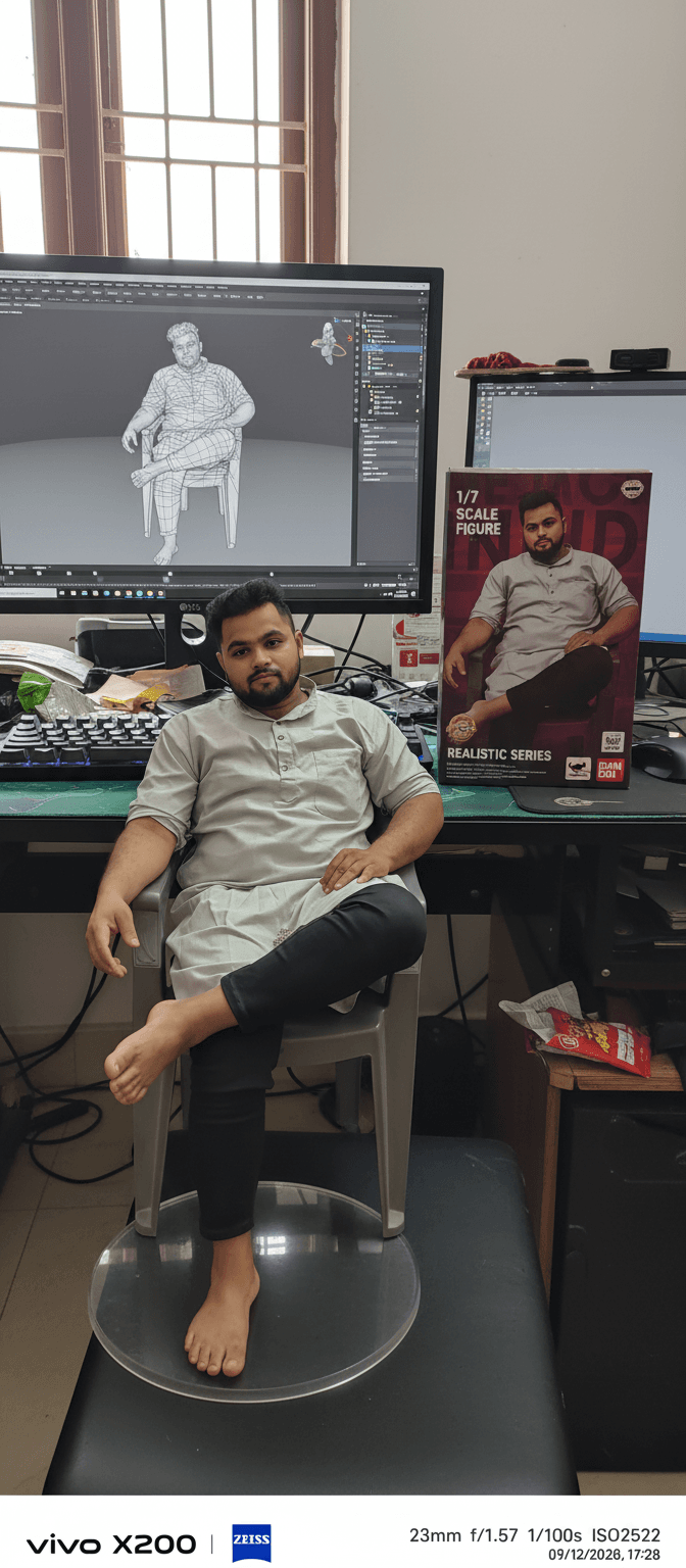 create a 1/7 scale commercialized figurine of the characters in the picture, in a realistic style, in a real environment. The figurine is placed on a computer desk. The figurine has a round transparent acrylic base, with no text on the base. The content on the computer screen is the Zbrush modeling process of this figurine. Next to the computer screen is a BANDAI-style toy packaging box printed with the original artwork. Prompt from aisuperhub.io , the packaging features two-dimensional flat illustrations
, make 3d figurine, remove the background, make 3d figurine