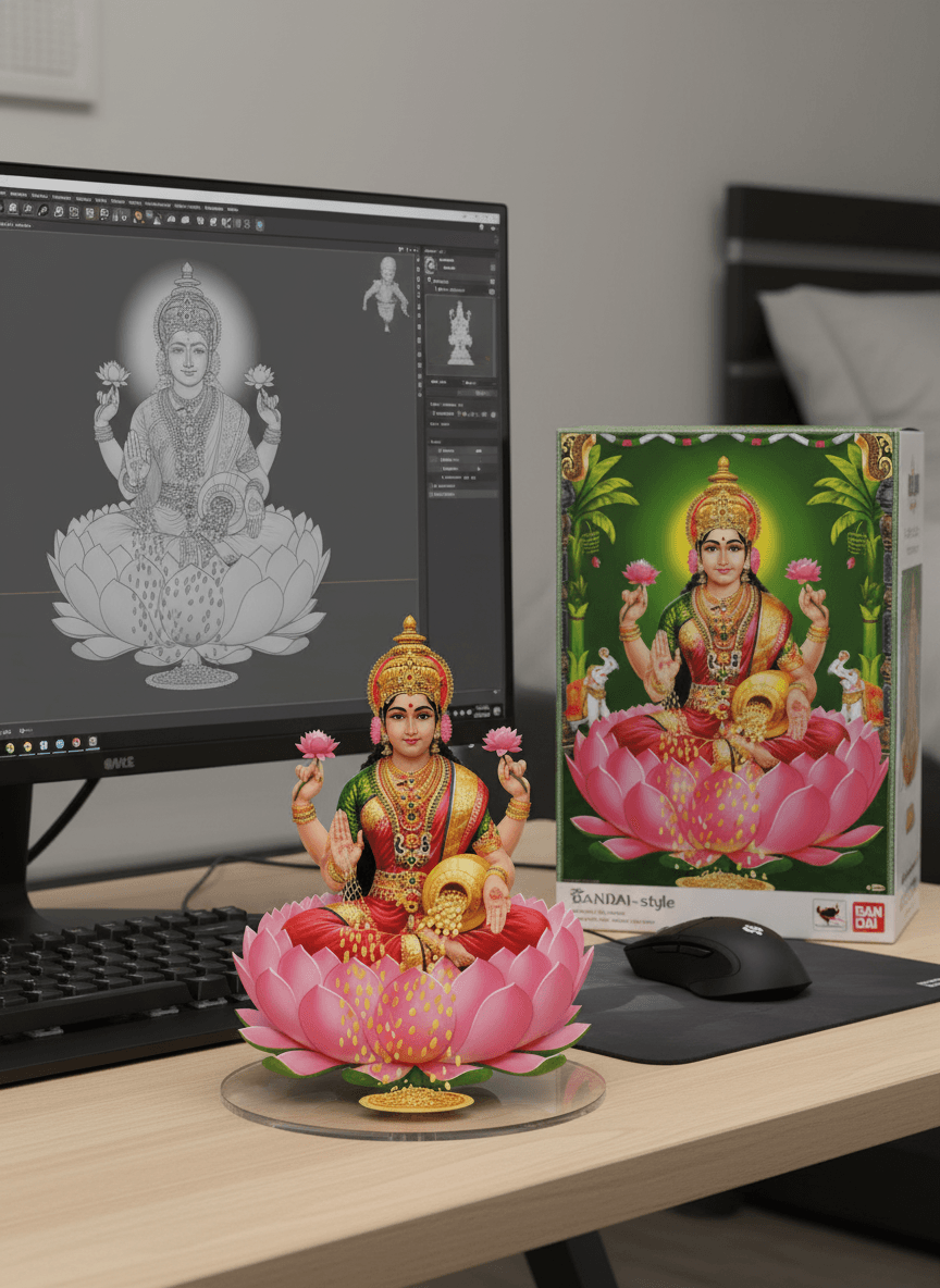 create a 1/7 scale commercialized figurine of the characters in the picture, in a realistic style, in a real environment. The figurine is placed on a computer desk. The figurine has a round transparent acrylic base, with no text on the base. The content on the computer screen is the Zbrush modeling process of this figurine. Next to the computer screen is a BANDAI-style toy packaging box printed with the original artwork. Prompt from aisuperhub.io , the packaging features two-dimensional flat illustrations