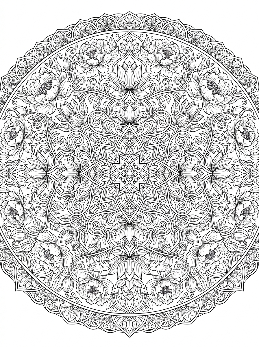 Intricate Botanical Floral Mandala